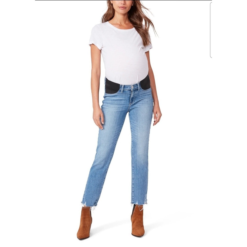 Paige Cindy Maternity Jeans Mel Wash Side Panel Stretch Destroyed Hem Boho Sz 24